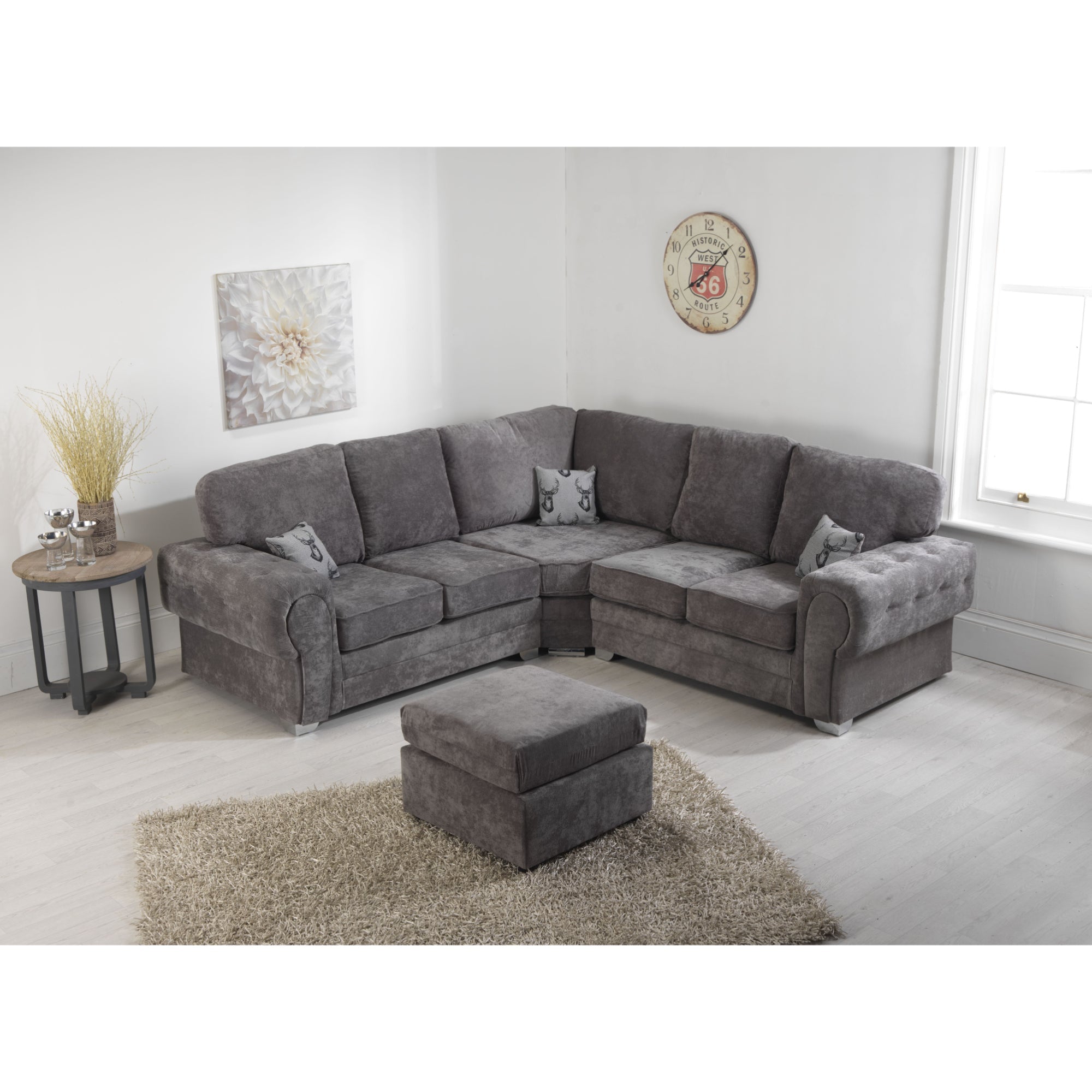 Verrina Chenille Grey Sofa 2c1 and Footstool