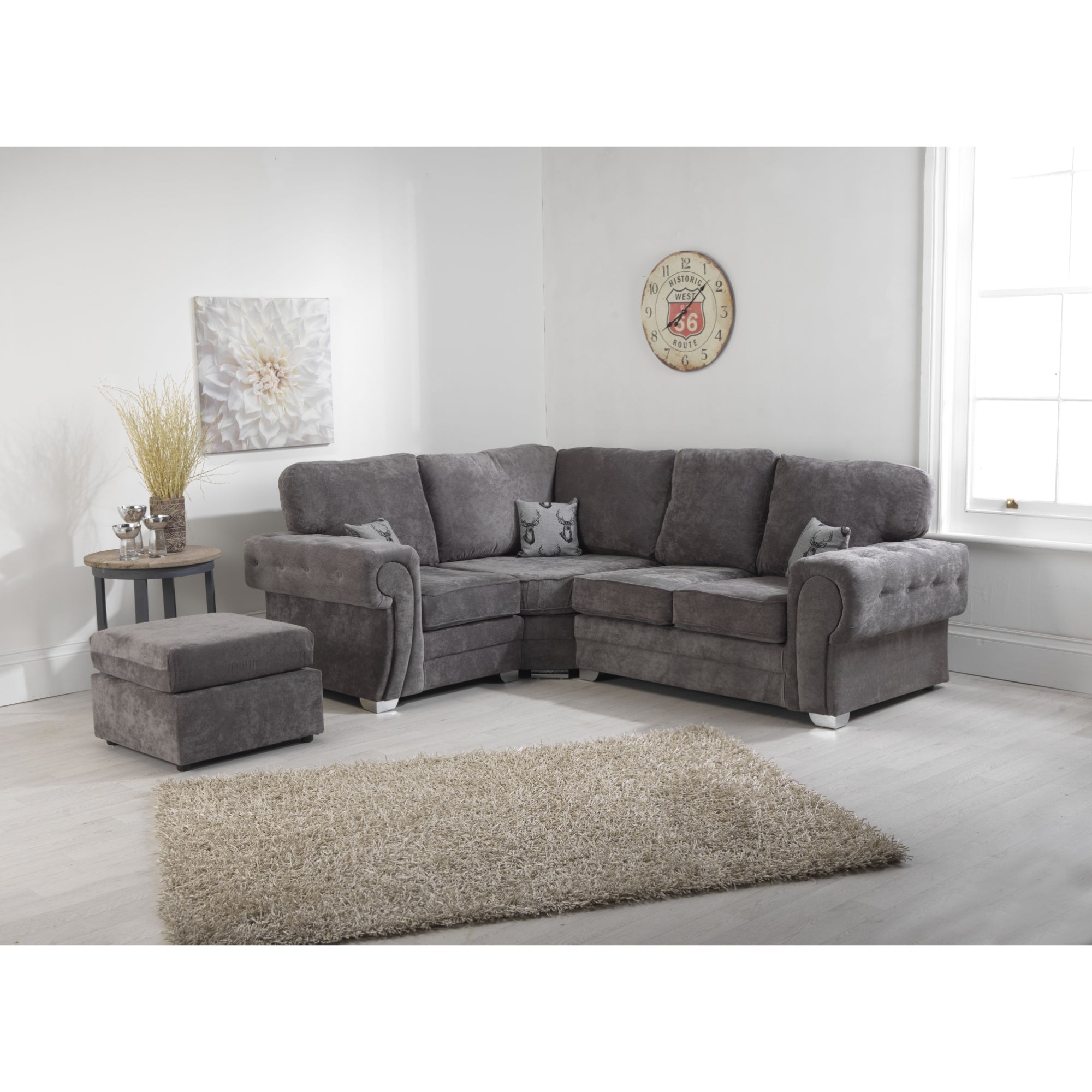 Verrina Chenille Grey Sofa 1c2 and Footstool