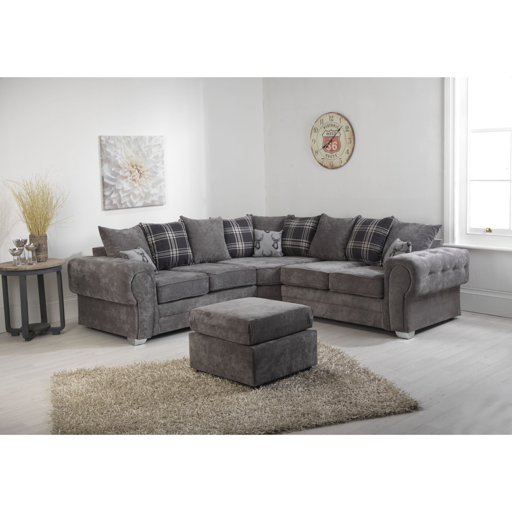 Verrina Chenille Grey Sofa 2c1 and Footstool