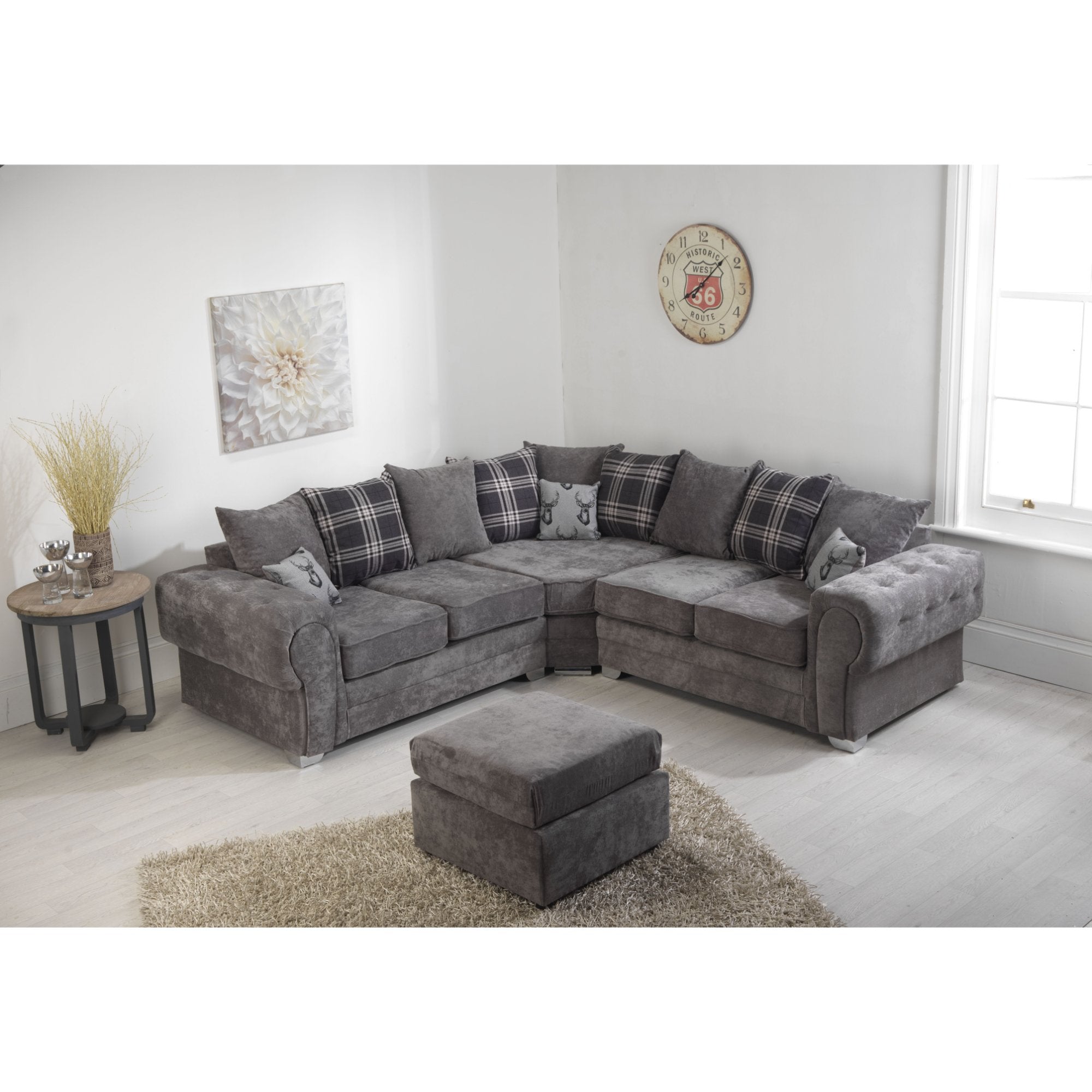 Verrina Chenille Grey Sofa 2c2 and Footstool