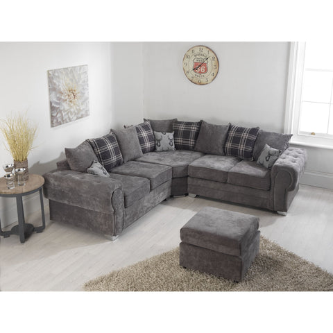 Verrina Chenille Grey Sofa 2c2 and Footstool