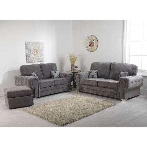 Verrina Chenille Grey Sofa 3+2 Seater and Footstool