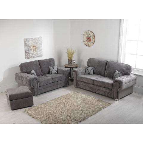 Verrina Chenille Grey Sofa 3+2 Seater and Footstool