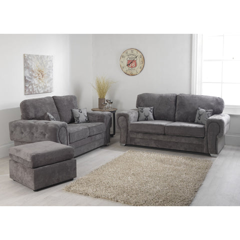 Verrina Chenille Grey Sofa 3+2 Seater and Footstool