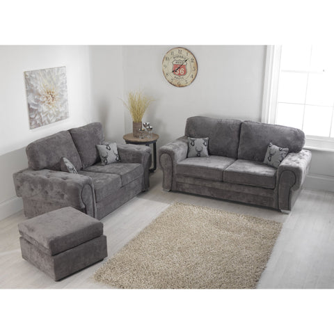 Verrina Chenille Grey Sofa 3+2 Seater and Footstool