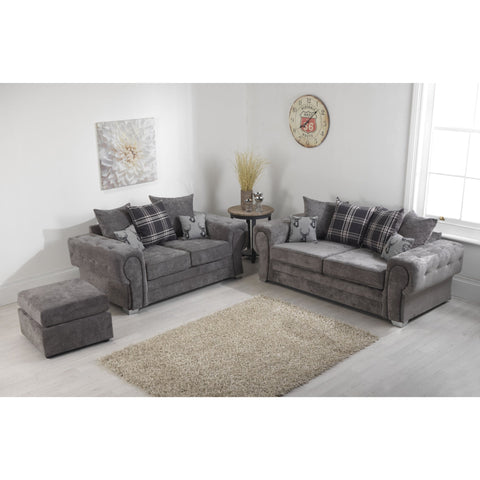 Verrina Chenille Grey Sofa 3+2 Seater and Footstool