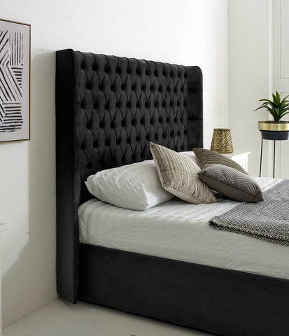 Woodlake Plush Velvet Matching Buttons Bed Frame
