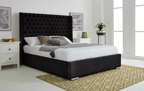 Woodlake Plush Velvet Matching Buttons Bed Frame