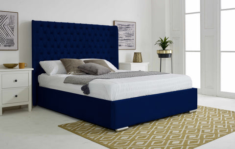 Woodlake Plush Velvet Matching Buttons Bed Frame