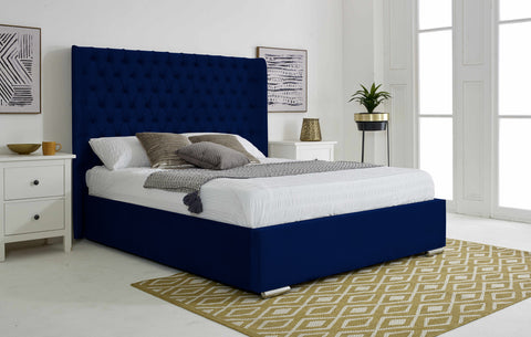 Woodlake Plush Velvet Matching Buttons Bed Frame