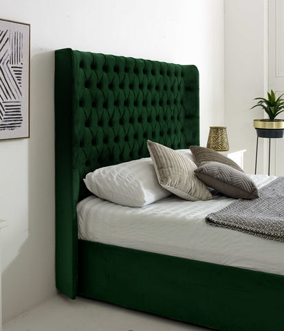 Woodlake Plush Velvet Matching Buttons Bed Frame