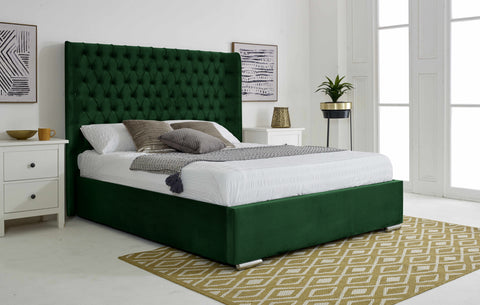 Woodlake Plush Velvet Matching Buttons Bed Frame