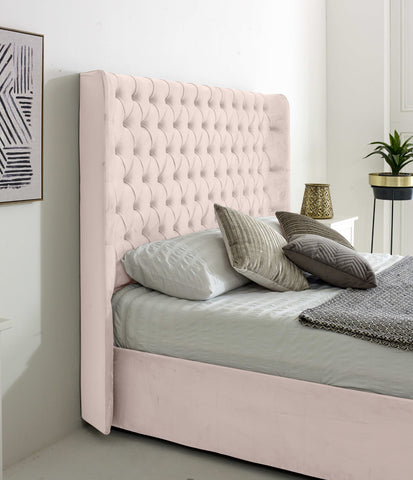 Woodlake Plush Velvet Matching Buttons Bed Frame