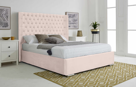 Woodlake Plush Velvet Matching Buttons Bed Frame