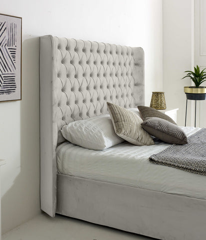 Woodlake Plush Velvet Matching Buttons Bed Frame