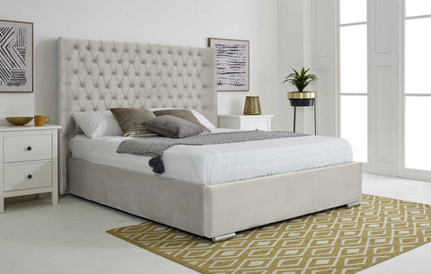 Woodlake Plush Velvet Matching Buttons Bed Frame
