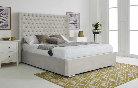 Woodlake Plush Velvet Matching Buttons Bed Frame