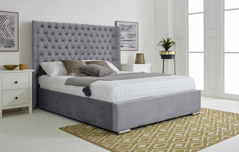 Woodlake Plush Velvet Matching Buttons Bed Frame