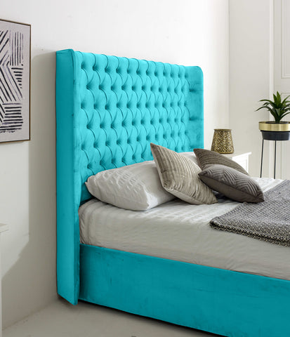 Woodlake Plush Velvet Matching Buttons Bed Frame