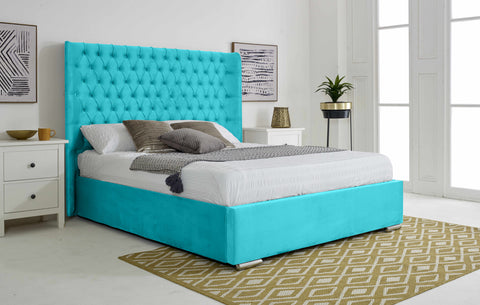 Woodlake Plush Velvet Matching Buttons Bed Frame