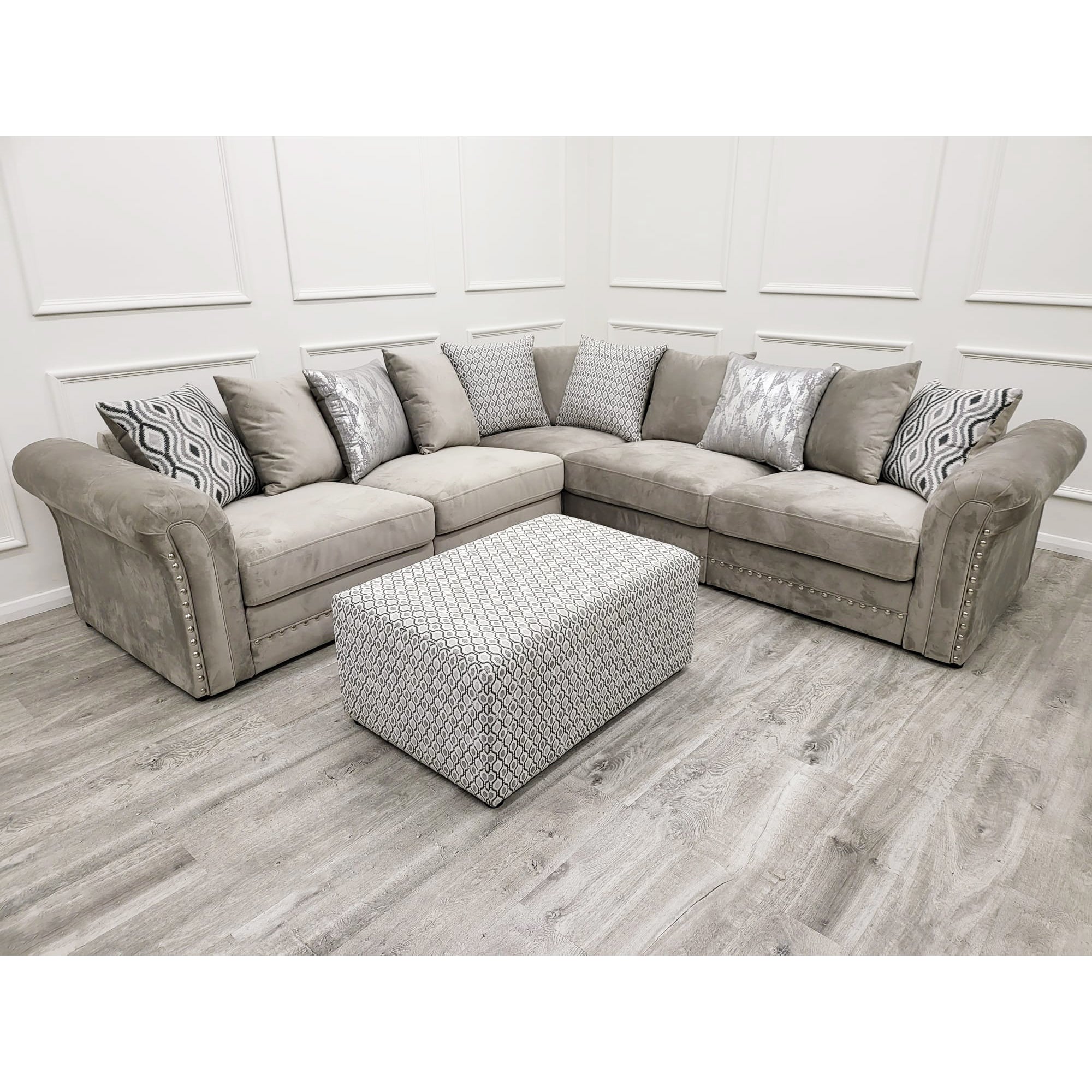 Beynold Corner 2c2 Sofa and Footstool Plush Pebble
