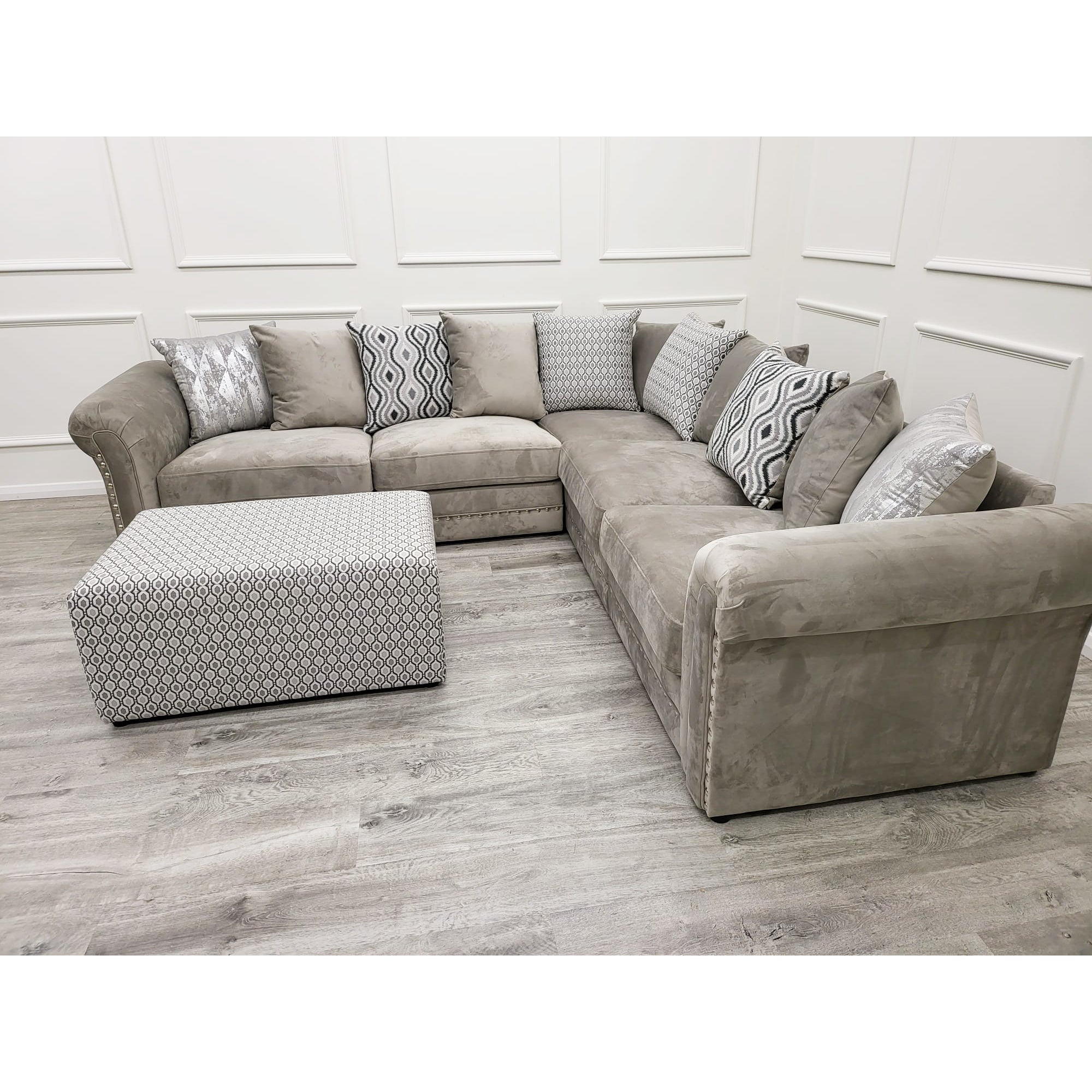 Beynold Corner 2c2 Sofa and Footstool Plush Pebble