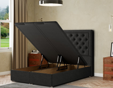 Castle Ottoman Bed Floor Standing Headboard Matching Buttons Linen