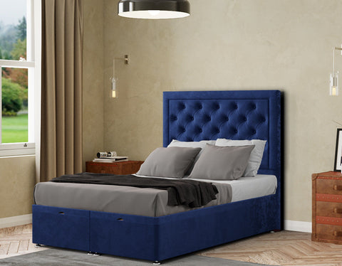Castle Ottoman Bed Floor Standing Headboard Matching Buttons Plush