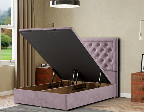 Castle Ottoman Bed Floor Standing Headboard Matching Buttons Plush