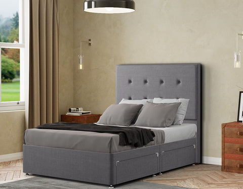 Darlington Divan Bed 2 Drawers Floor Standing Headboard Matching Buttons Linen