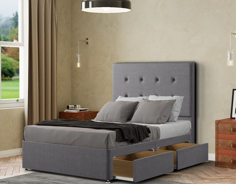 Darlington Divan Bed 2 Drawers Floor Standing Headboard Matching Buttons Linen