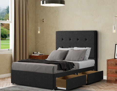 Darlington Divan Bed 2 Drawers Floor Standing Headboard Matching Buttons Linen