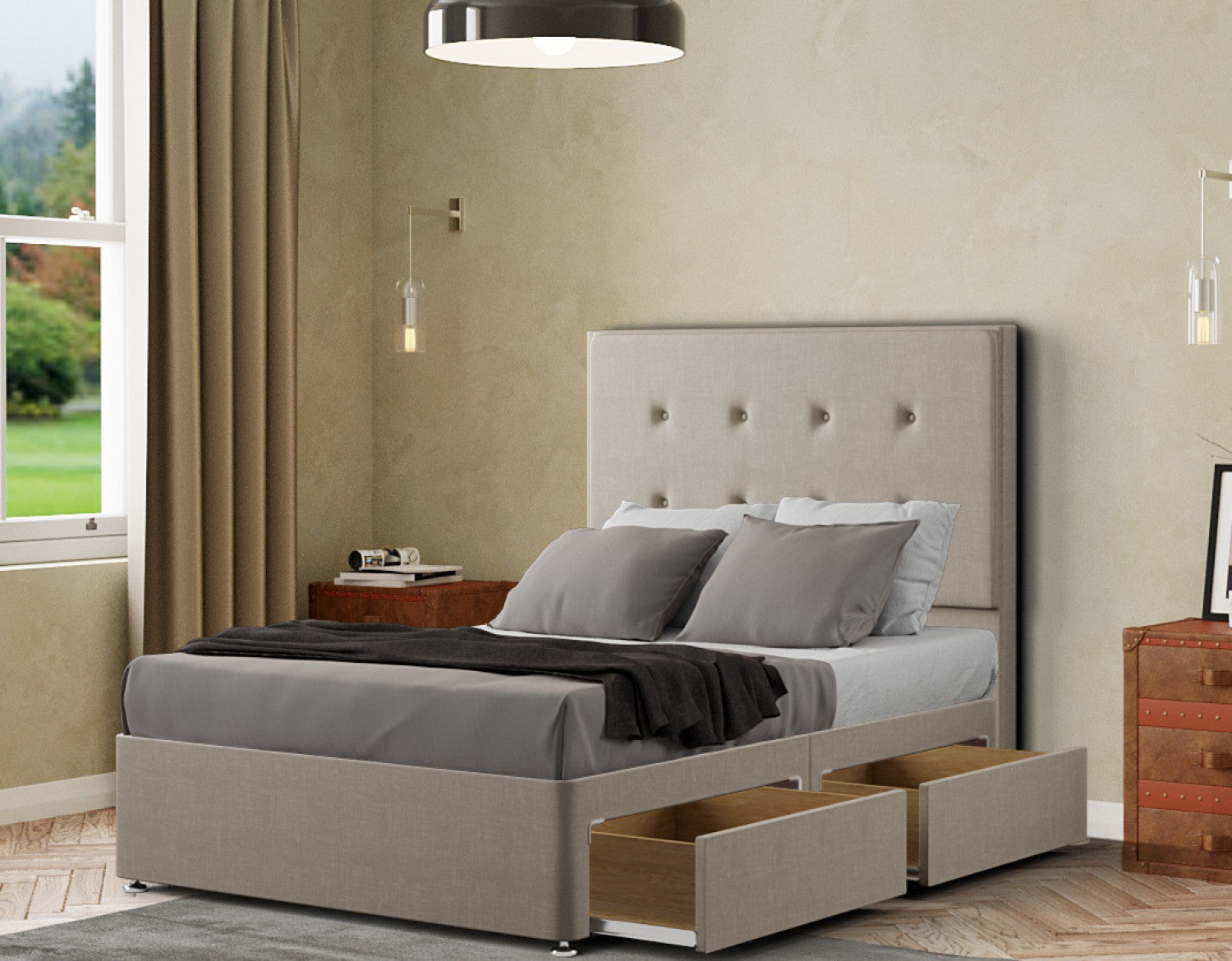 Darlington Divan Bed 2 Drawers Floor Standing Headboard Matching Buttons Malham Weave