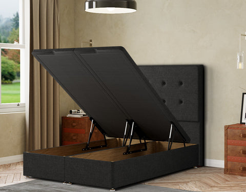 Darlington Ottoman Bed Floor Standing Headboard Matching Buttons Linen