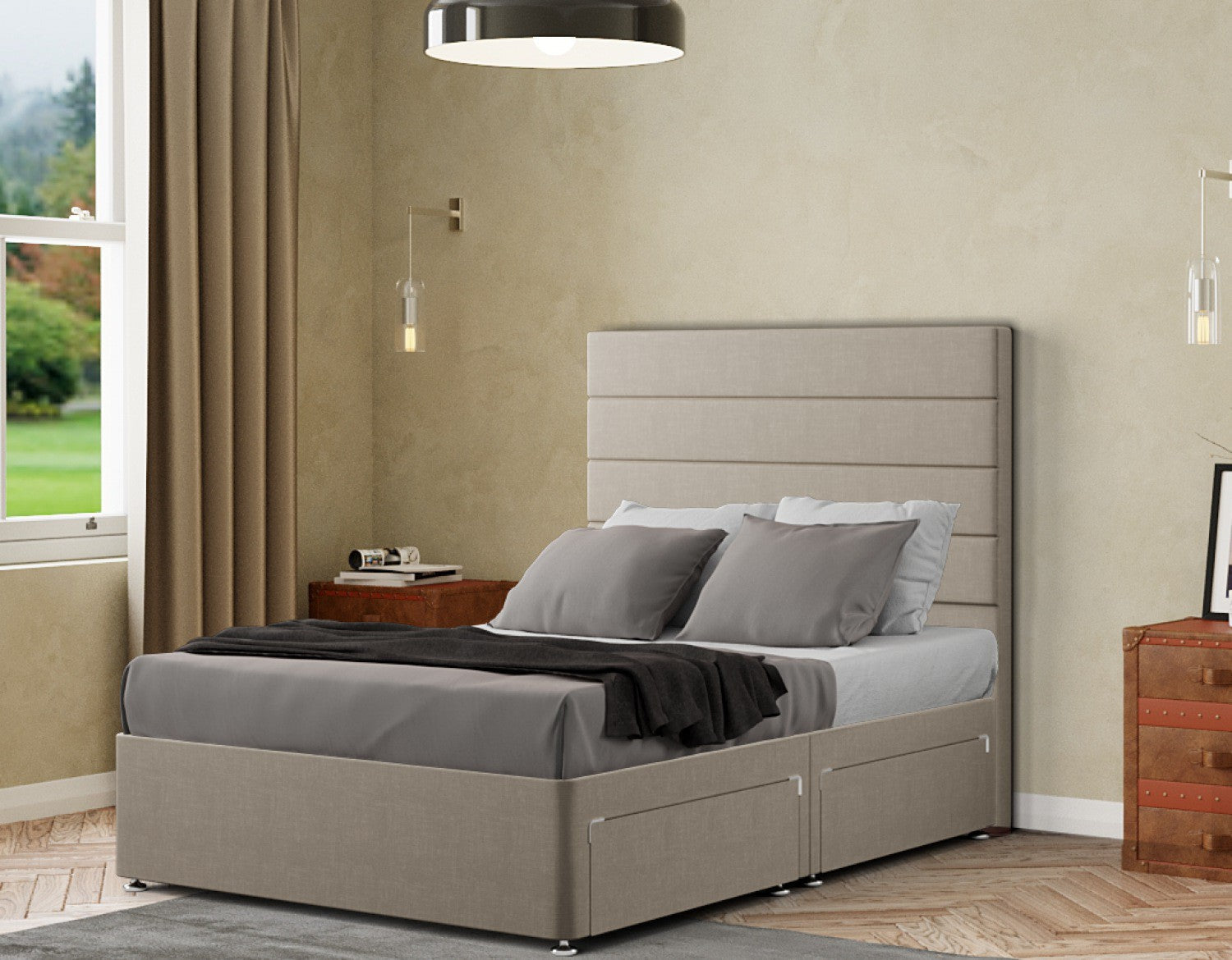 George Divan Bed 2 Drawers Floor Standing Headboard  Malham Weave