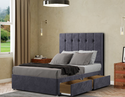 Highland Divan Bed 2 Drawers Floor Standing Headboard Matching Buttons Plush