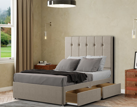 Highland Divan Bed 2 Drawers Floor Standing Headboard Matching Buttons Malham Weave