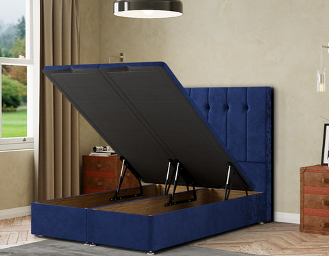 Highland Ottoman Bed Floor Standing Headboard Matching Buttons Plush