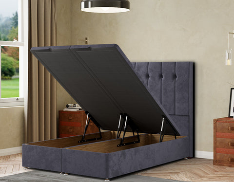 Highland Ottoman Bed Floor Standing Headboard Matching Buttons Plush