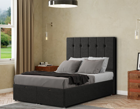 Highland Ottoman Bed Floor Standing Headboard Matching Buttons Linen