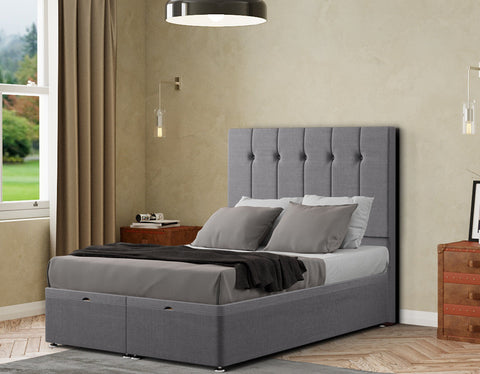 Highland Ottoman Bed Floor Standing Headboard Matching Buttons Linen