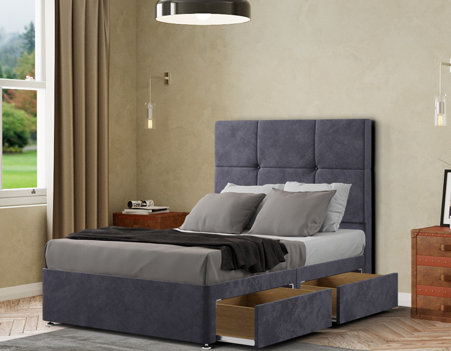 Jacob Divan Bed 2 Drawers Floor Standing Headboard Matching Buttons Plush
