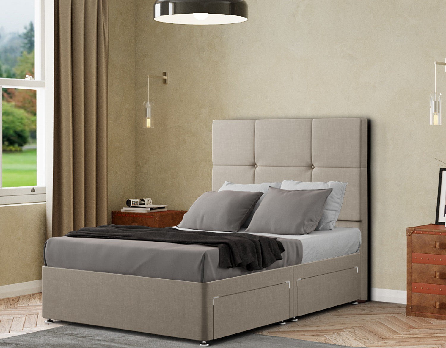 Jacob Divan Bed 2 Drawers Floor Standing Headboard Matching Buttons Malham Weave
