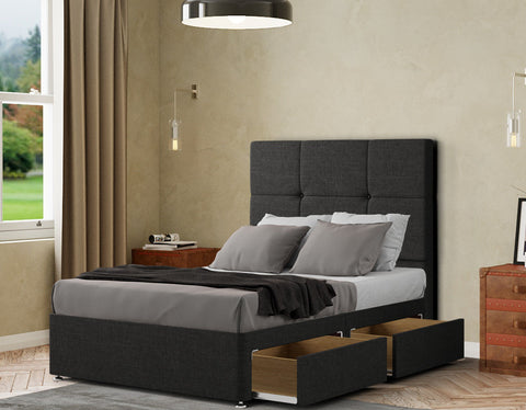 Jacob Divan Bed 2 Drawers Floor Standing Headboard Matching Buttons Linen