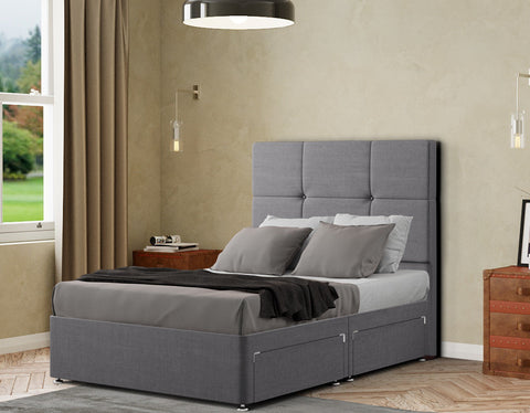Jacob Divan Bed 2 Drawers Floor Standing Headboard Matching Buttons Linen