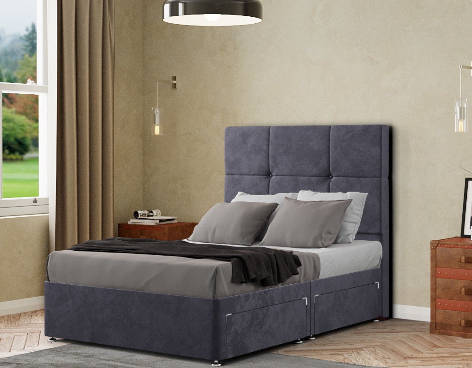 Jacob Divan Bed 2 Drawers Floor Standing Headboard Matching Buttons Plush