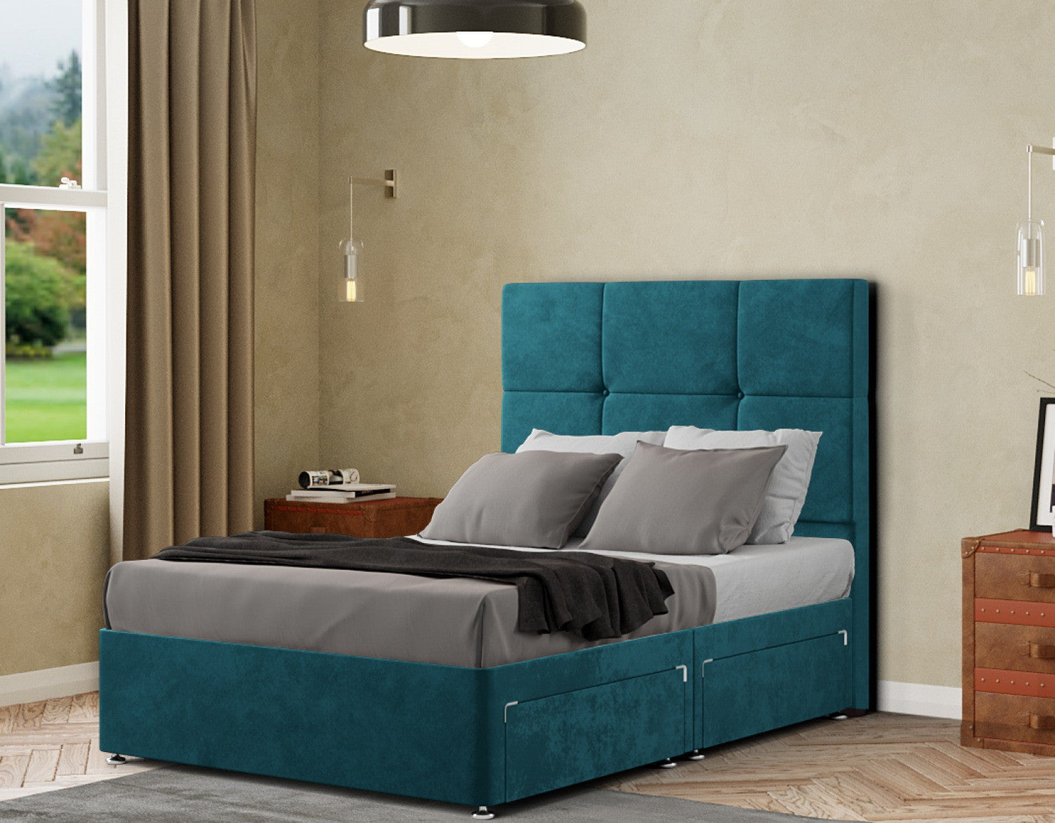 Jacob Divan Bed 2 Drawers Floor Standing Headboard Matching Buttons Plush