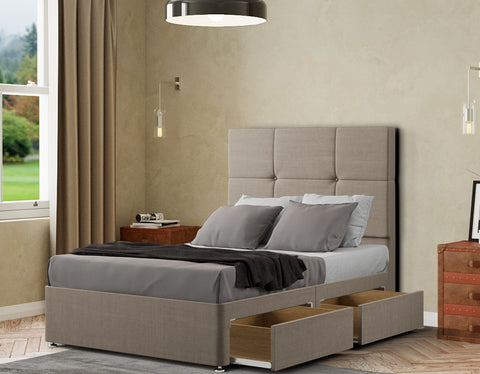 Jacob Divan Bed 2 Drawers Floor Standing Headboard Matching Buttons Linen